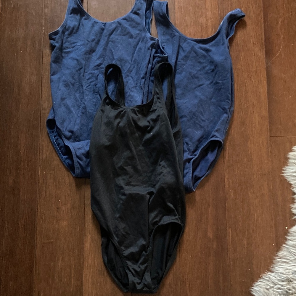 Stylish Navy and Black Ballet Bodysuit Trio
